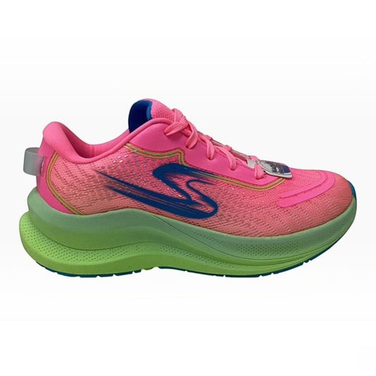 The Shoe Shop Skechers Max Cushioning Ascend Aura Speed pink mesh running shoe with green cushioned midsole