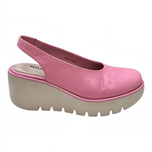 The Shoe Shop Party wedge slingback shoe in pink leather with a thick beige rubber platform sole