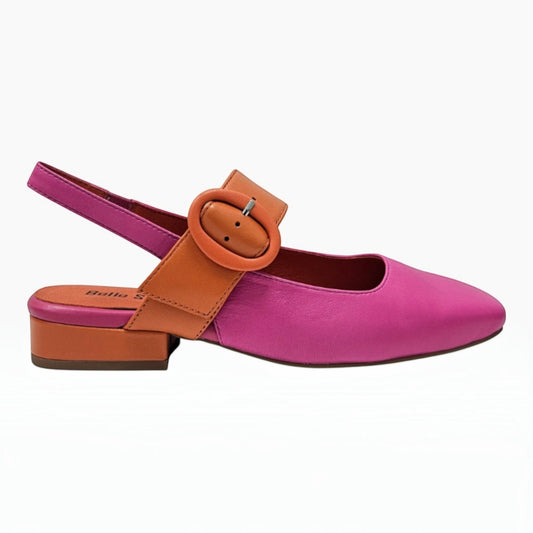 The Shoe Shop Rescue pink and orange leather slingback shoes with a square toe and large buckle detail