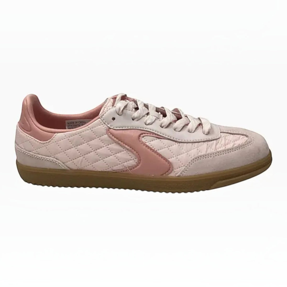 The Shoe Shop Skechers Hotshot sneaker in soft pink with quilted fabric, suede overlays, and a gum rubber outsole.