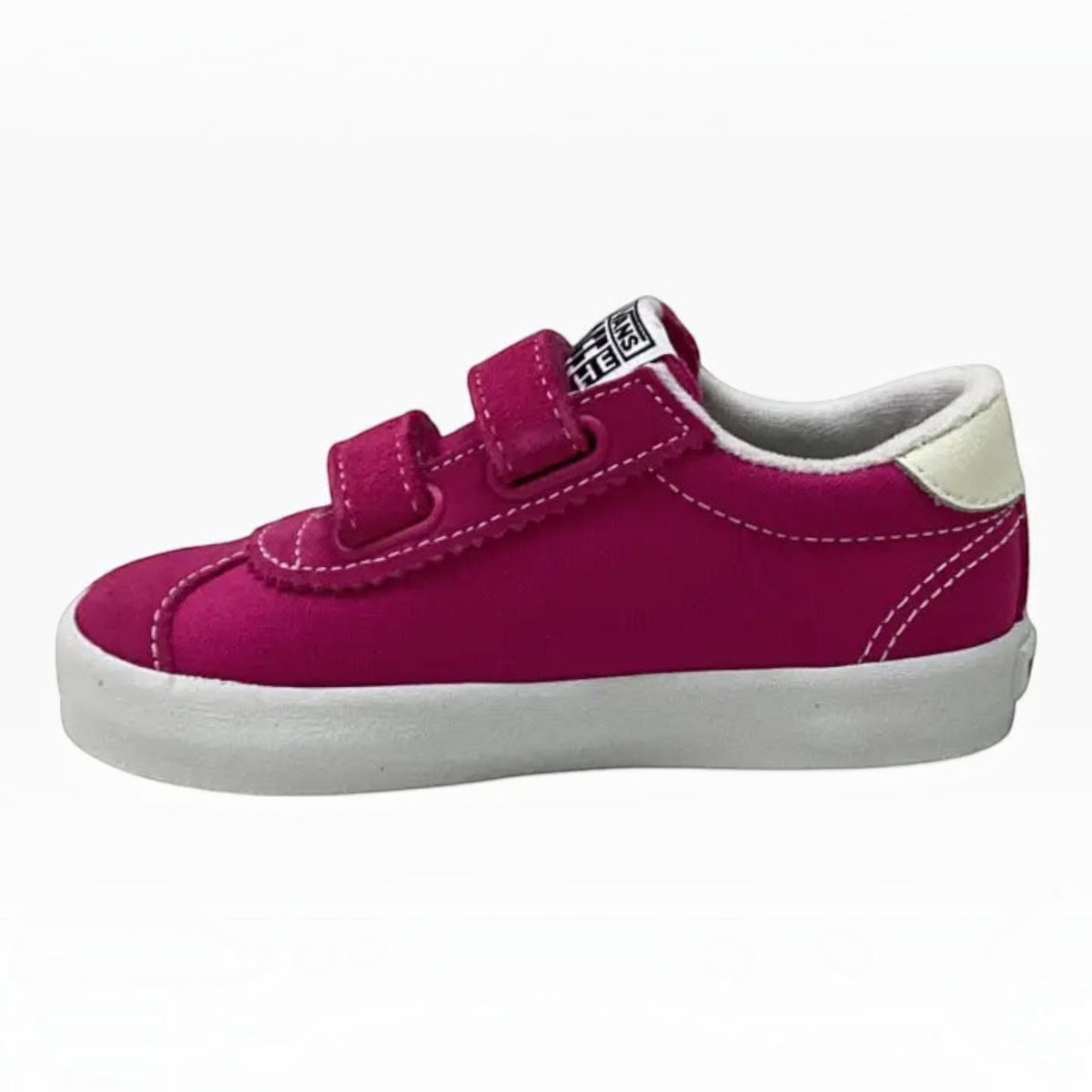 The Shoe Shop toddler Vans Sport Low V sneaker in vibrant pink suede and canvas with white hook-and-loop straps.