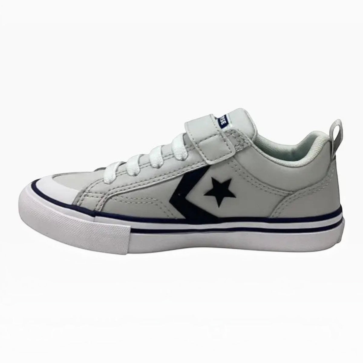 The Shoe Shop Pro Blaze Strap leather sneaker in light grey with a black star logo and adjustable hook-and-loop strap