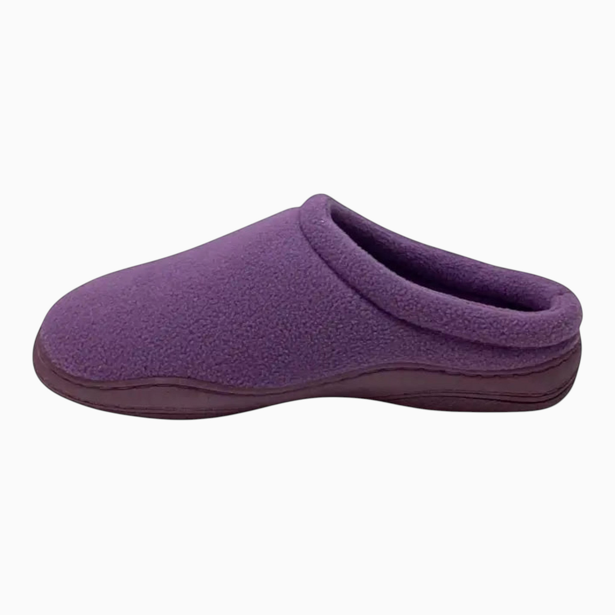 The Shoe Shop Suzie clog slipper in purple polar fleece with a cushioned insole and slip-on design.