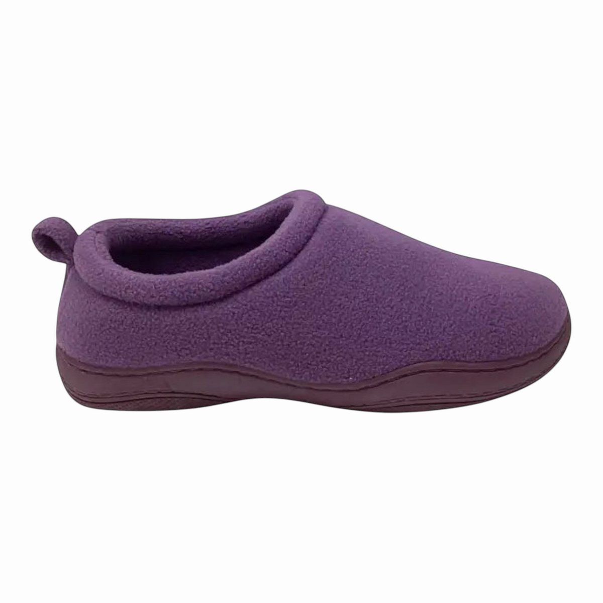 The Shoe Shop Suzie Slipper in purple double polar fleece with a cushioned insole and slip-on design