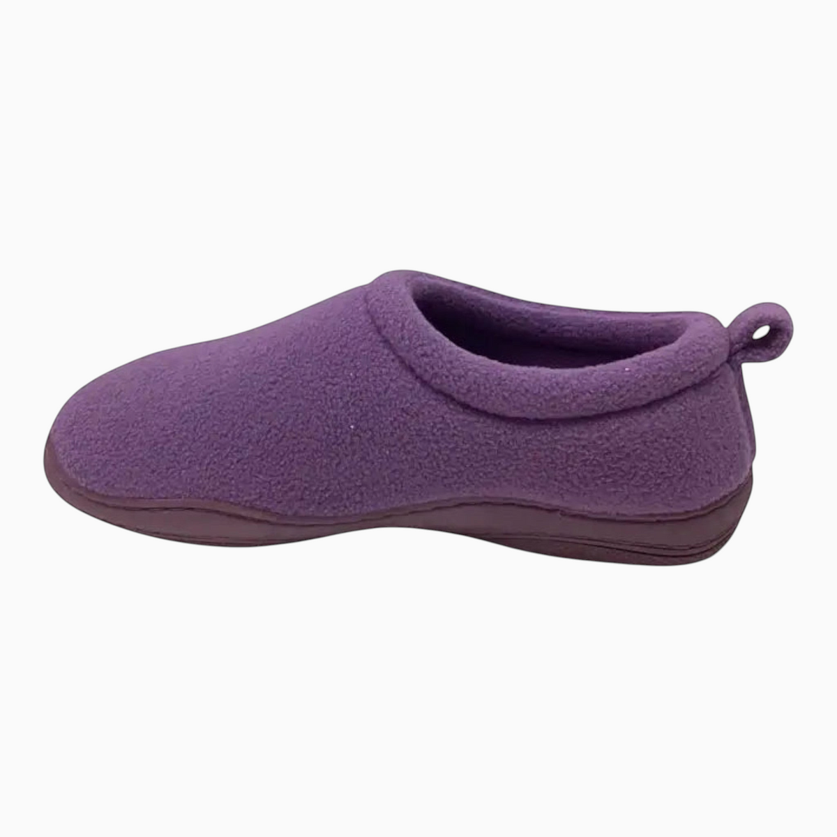 The Shoe Shop Suzie Slipper in purple polar fleece with a slip-on design and cushioned insole