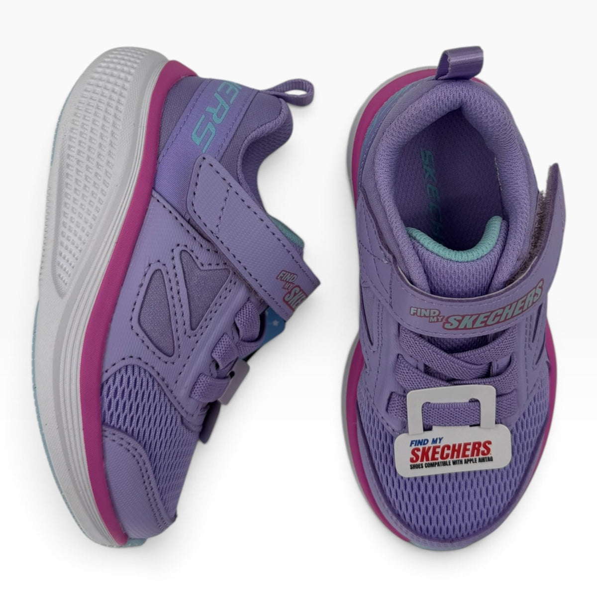 The Shoe Shop Skechers Go Run Elevate 2.0 kids sneakers in purple mesh with adjustable strap and tracker compartment