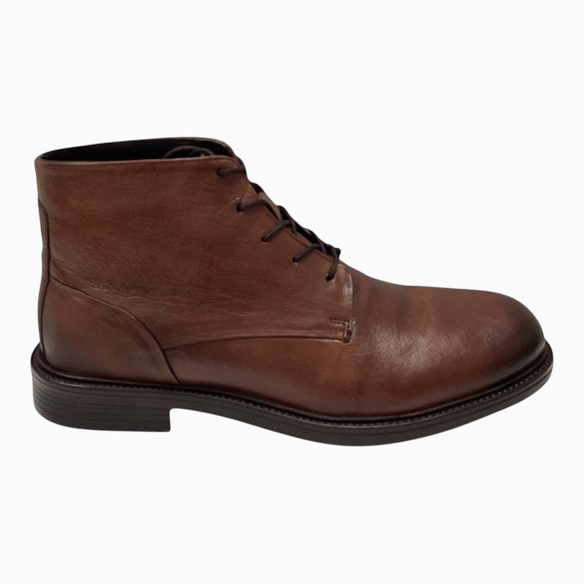 The Shoe Shop Quota Boot in brown smooth leather with a classic lace-up ankle design and durable sole.