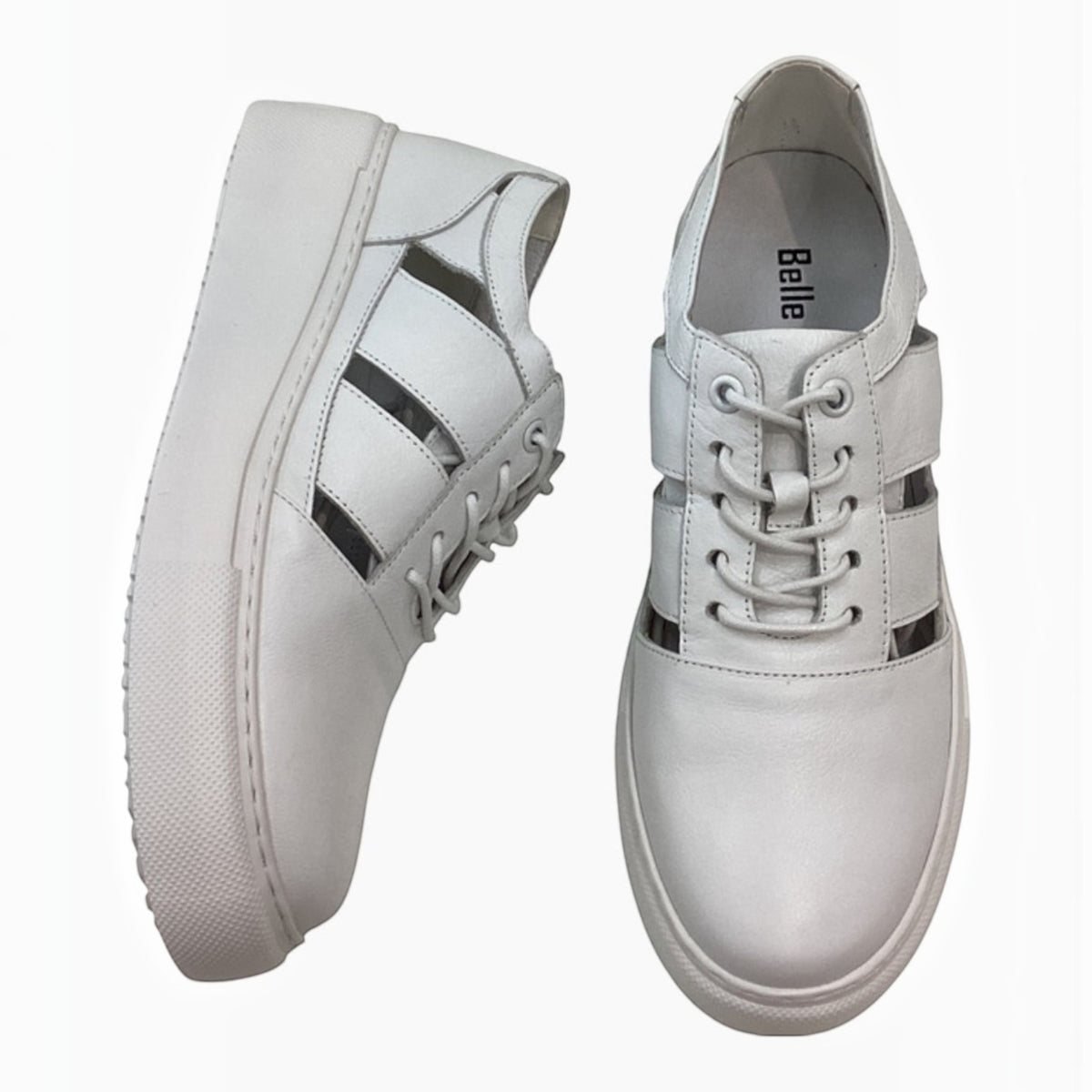 The Shoe Shop Rabid white lace-up platform sneakers with stylish cut-out detailing and a cushioned sole.