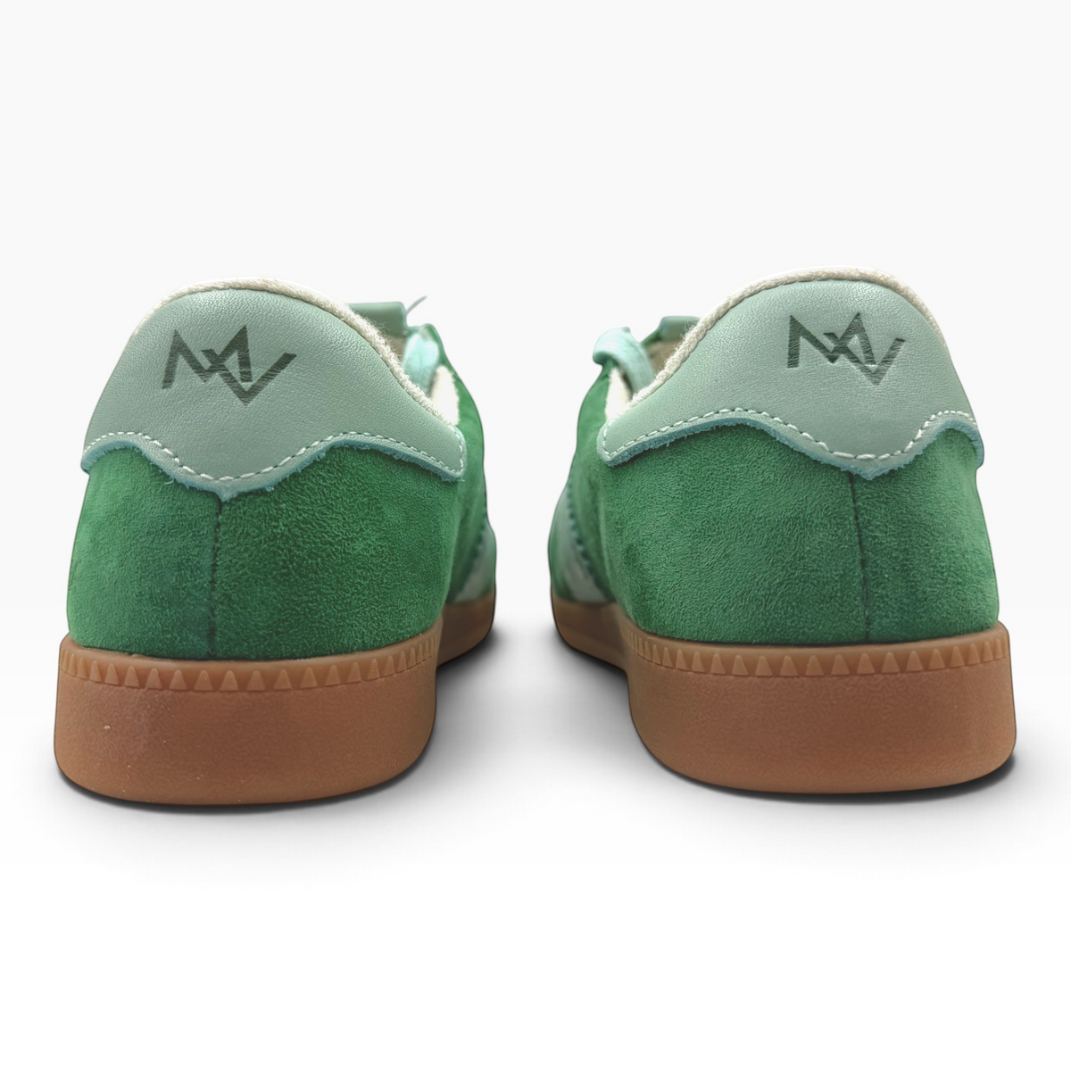 The Shoe Shop Ramona II green leather sneakers featuring a gum rubber sole and rear logo detail