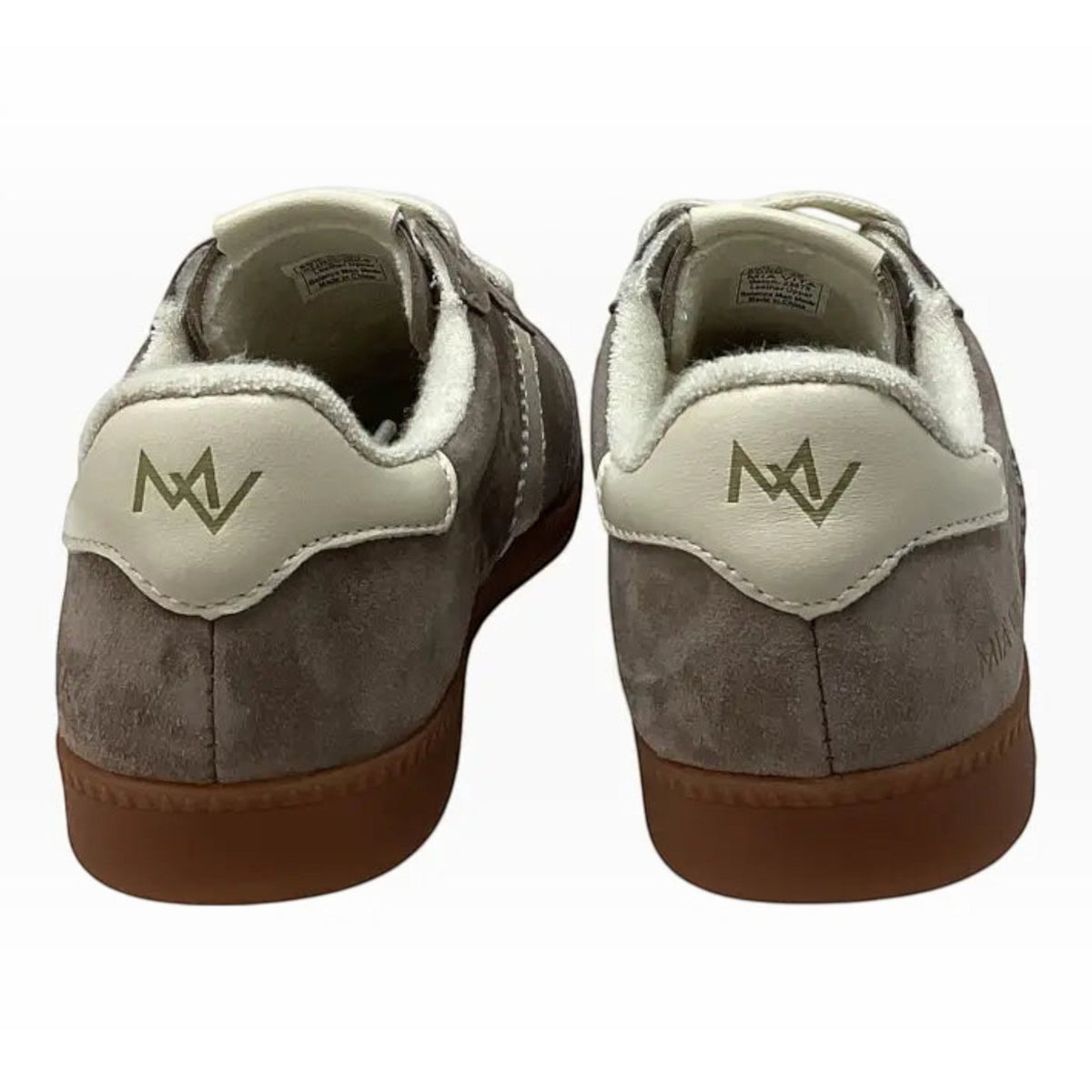 The Shoe Shop Ramona II grey suede sneakers featuring a white heel tab with logo and a durable gum rubber sole.