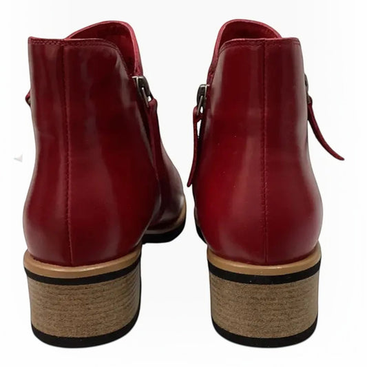 The Shoe Shop Bresley Dolomite red leather ankle boots featuring twin side zips and a stacked block heel