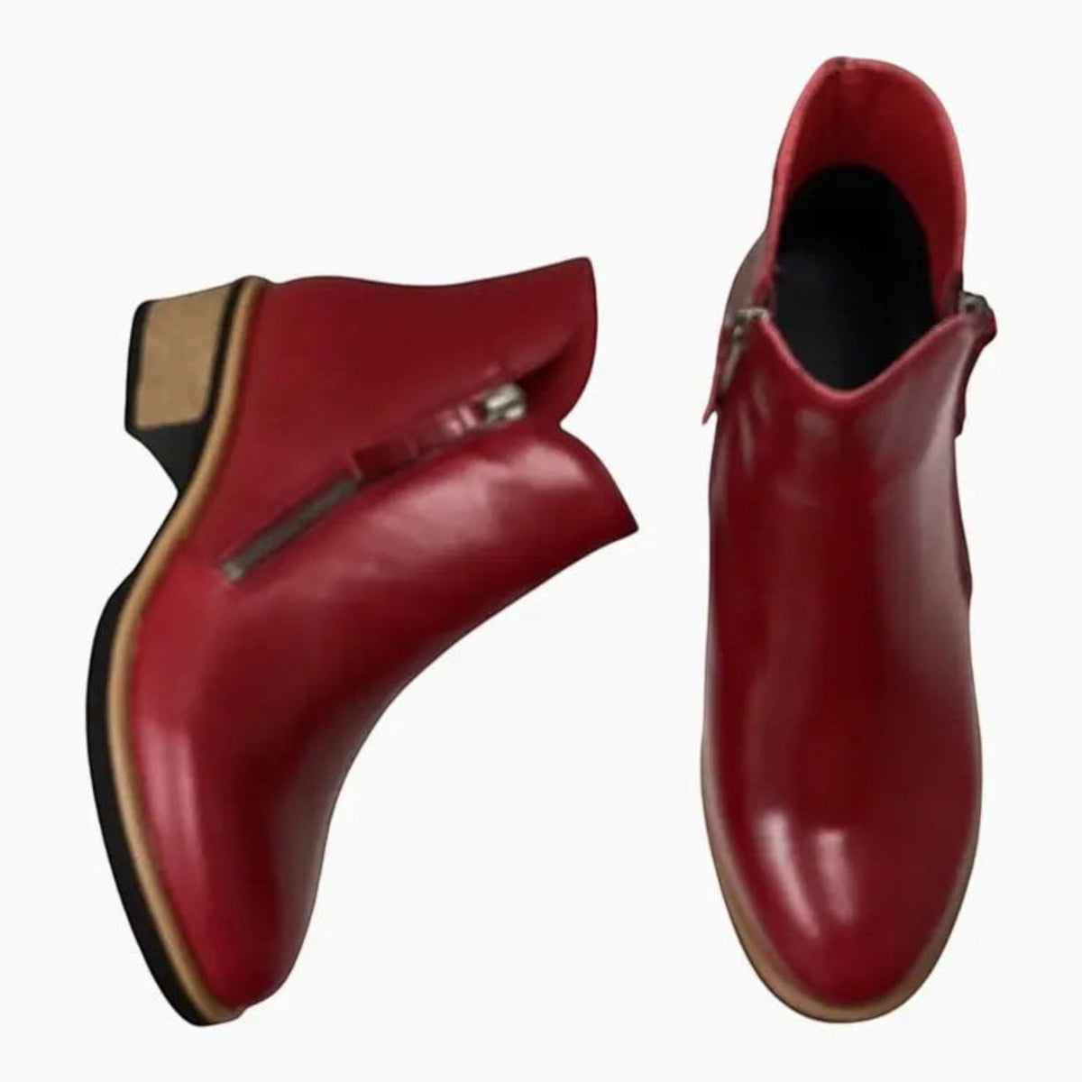 The Shoe Shop Bresley Dolomite red leather ankle boots featuring twin side zips and a 4.6cm block heel.