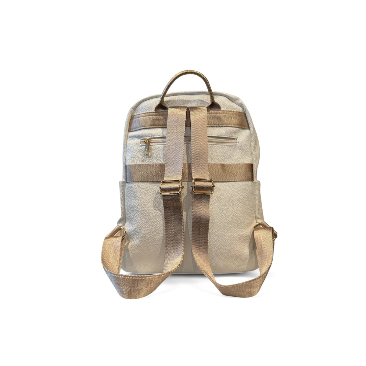 The Shoe Shop Remonte Trinity backpack in cream synthetic leather with beige straps and a rear trolley sleeve.