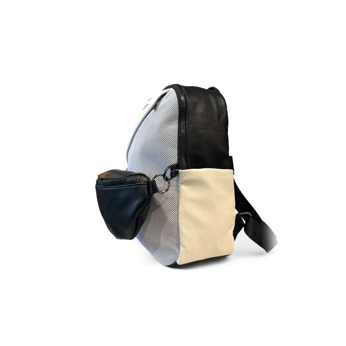 The Shoe Shop Remonte Trinity backpack in black and white mesh with a detachable small crossbody bag