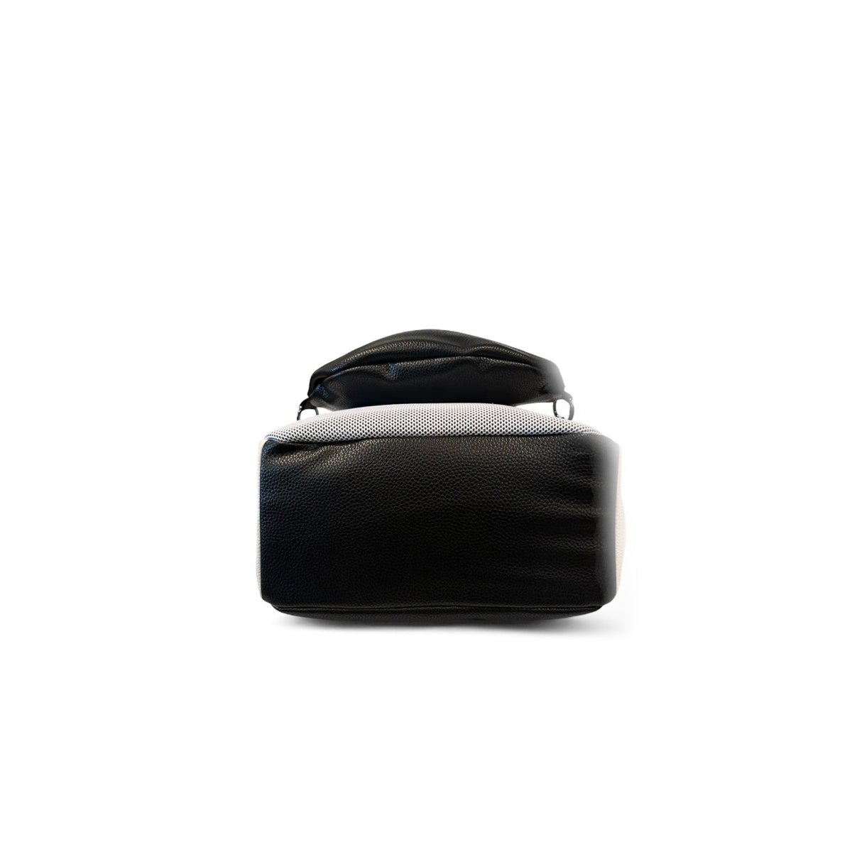The Shoe Shop Remonte Trinity black synthetic backpack with a detachable bag, shown from a bottom-up perspective.