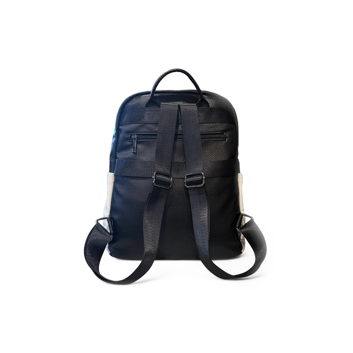 The Shoe Shop Remonte Trinity black synthetic backpack with adjustable straps and back view