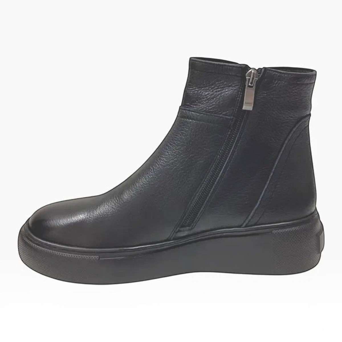 The Shoe Shop Belle Scarpe Roxie black leather ankle boot with a side zipper and a 4cm platform sole.