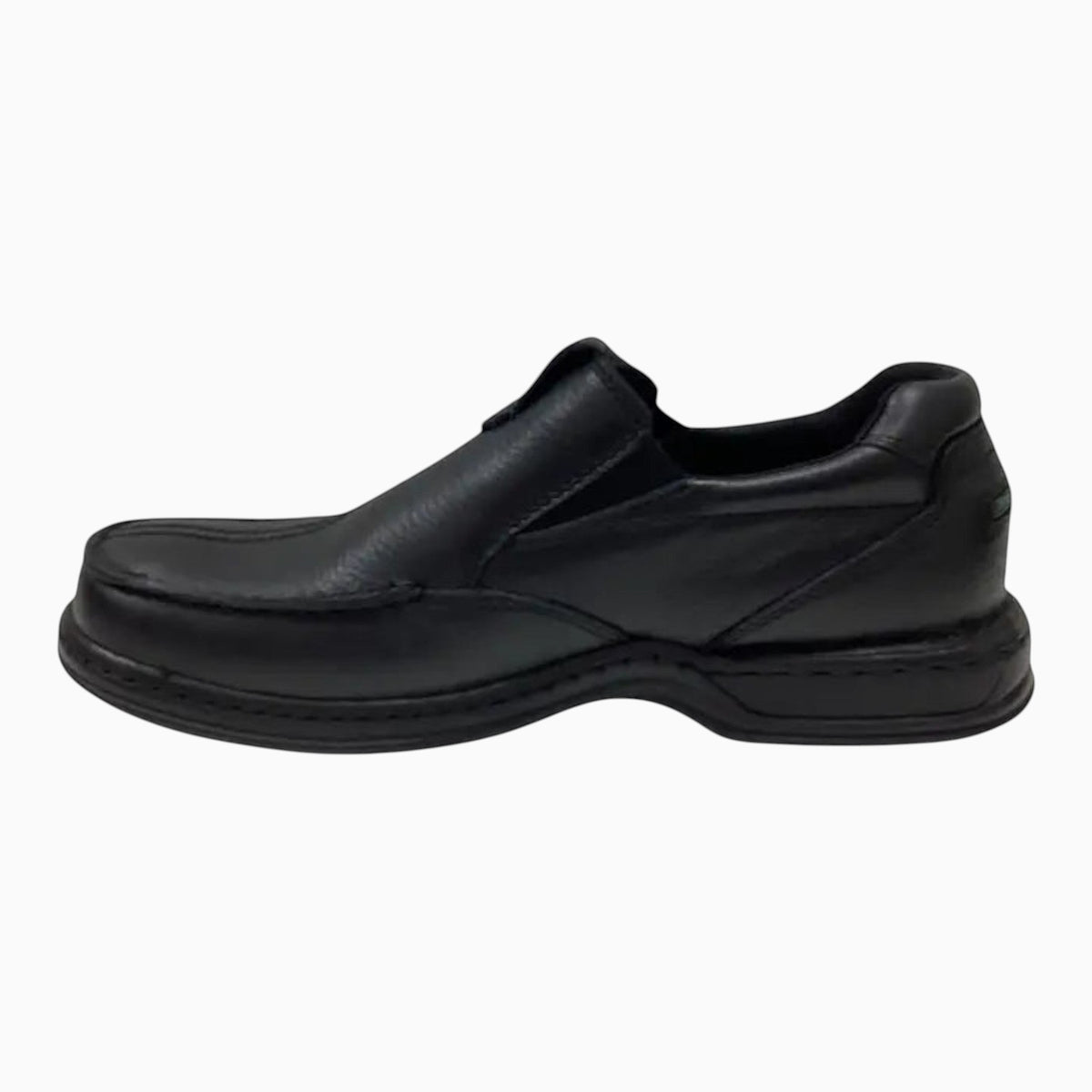 The Shoe Shop Sawyer II black leather boat-style slip-on shoe with cushioned sole and wide fit design