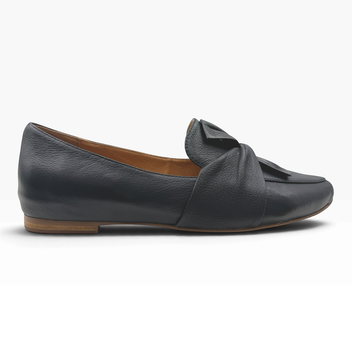 The Shoe Shop Sedone black leather flat loafer with a knotted front detail and low heel