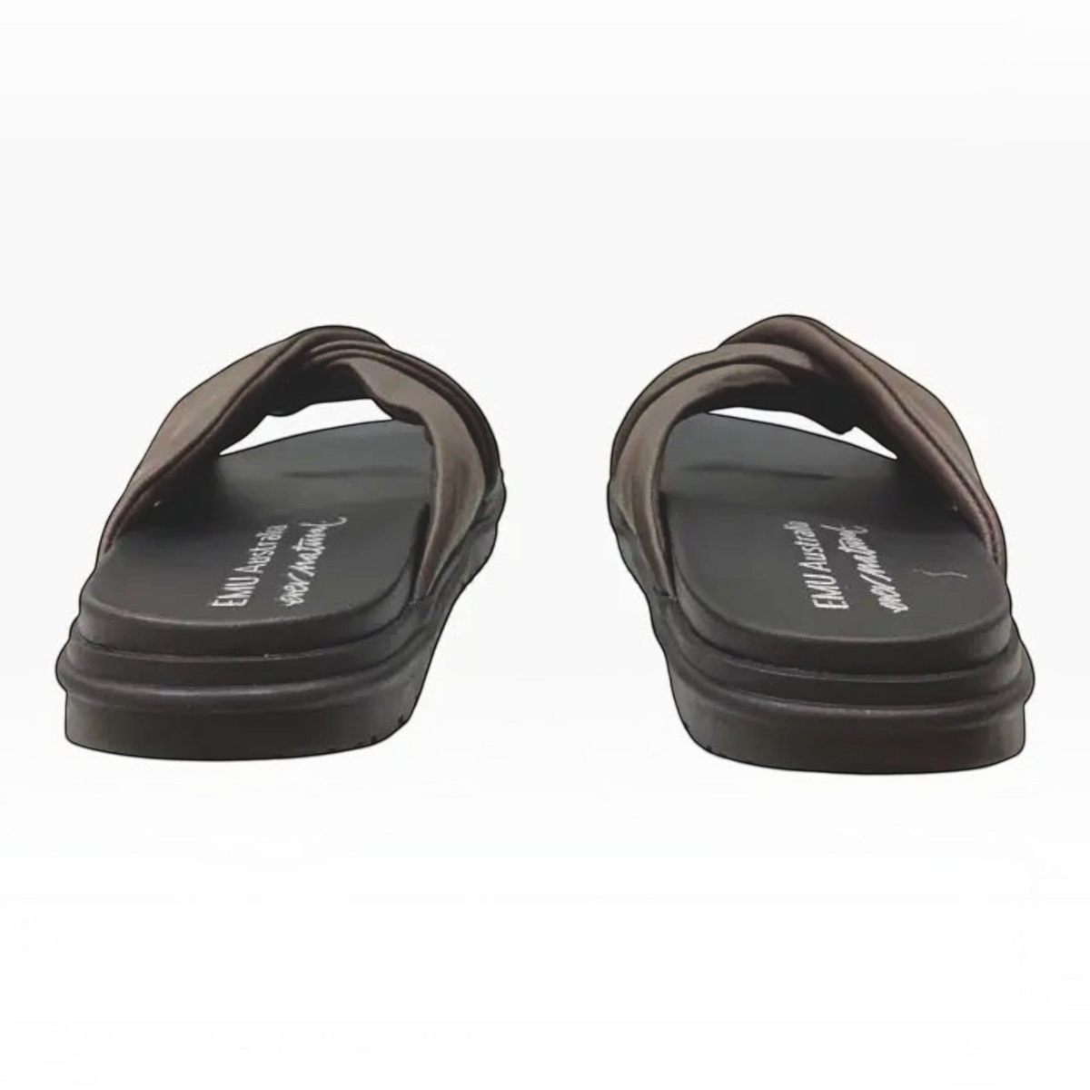 The Shoe Shop Selene espresso brown leather sandals with padded crossover straps and a cushioned footbed