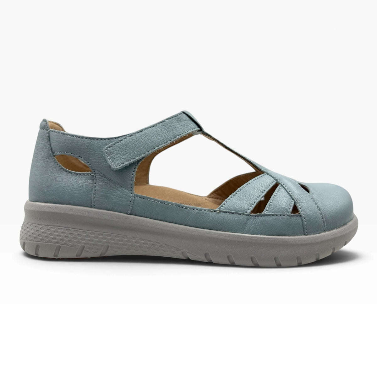 The Shoe Shop Sinsta blue leather orthopedic sandal with adjustable strap and supportive footbed