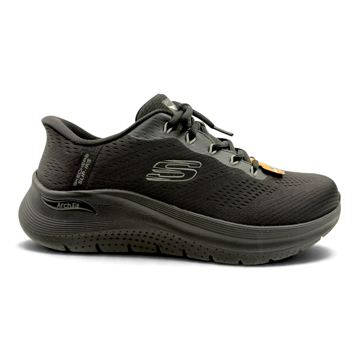 The Shoe Shop Skechers Slip-ins Arch Fit black athletic sneaker with breathable mesh upper and cushioned sole