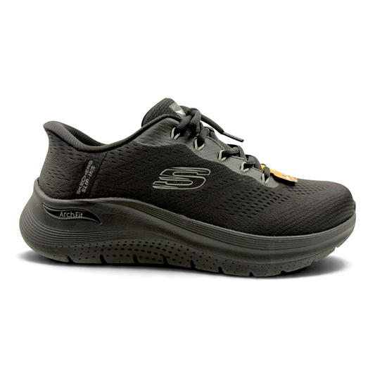 The Shoe Shop Skechers Slip-ins Arch Fit black athletic sneaker with breathable mesh upper and cushioned sole