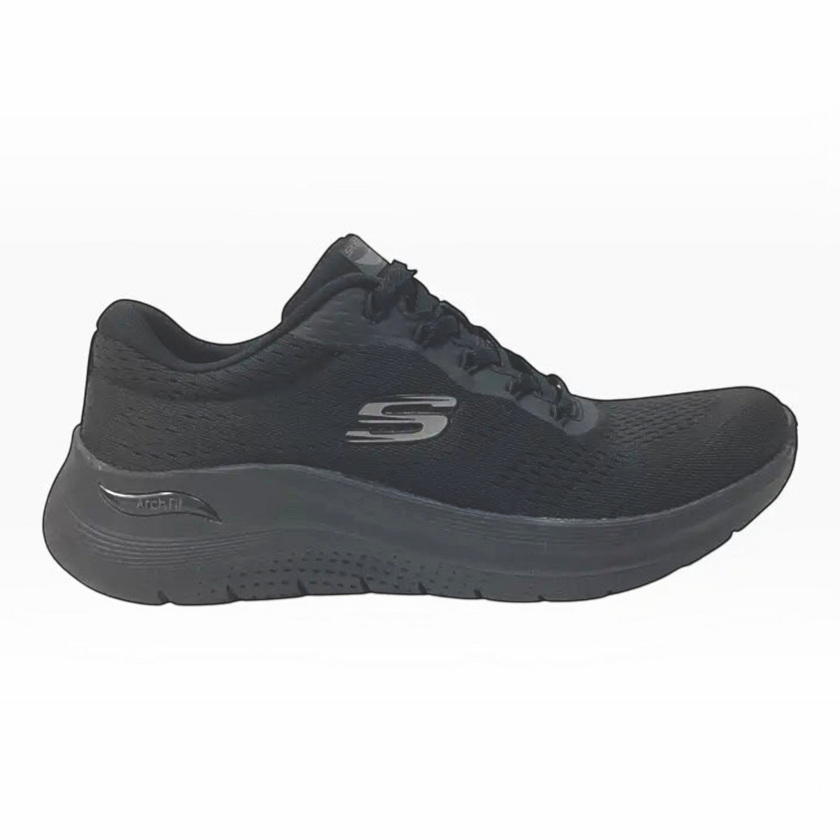 The Shoe Shop Skechers Arch Fit 2.0 Big League black lace-up sneaker with engineered mesh and cushioned midsole.