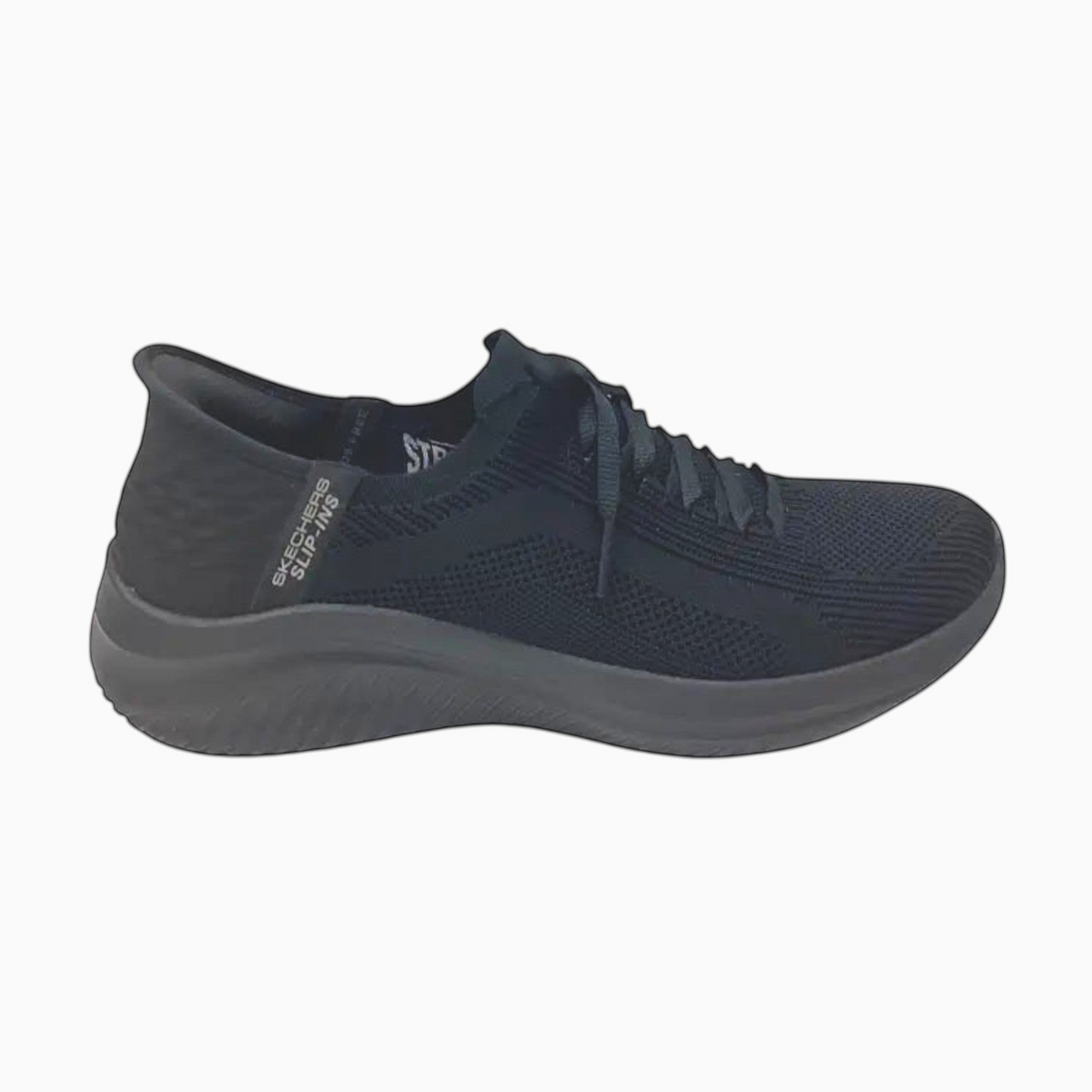 The Shoe Shop Skechers Ultra Flex 3.0 Brilliant Path black slip-in sneaker with knit upper and memory foam insole.