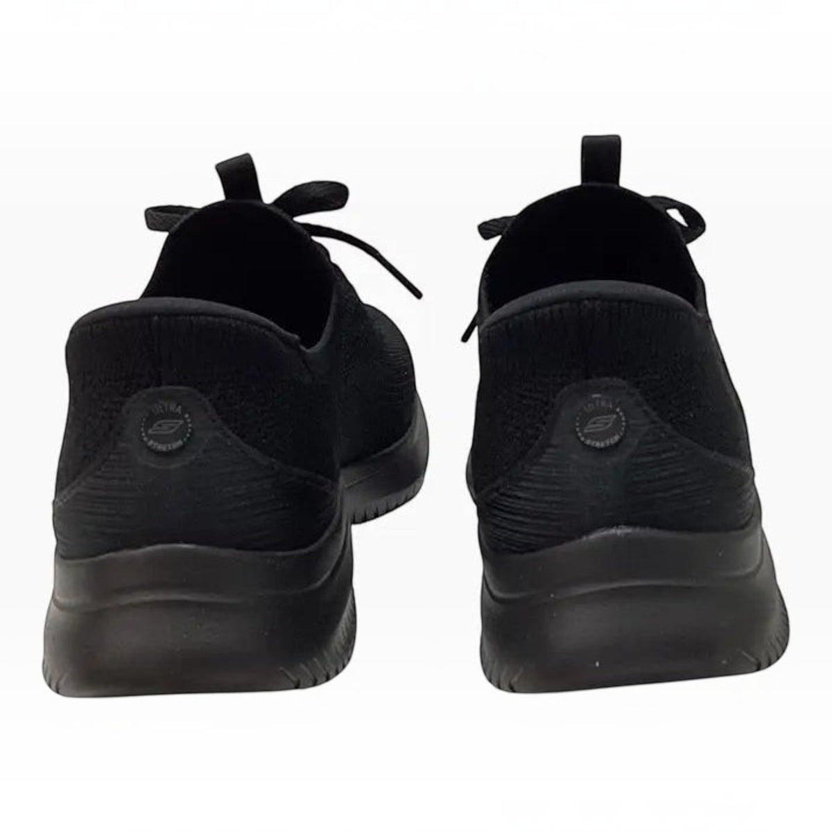 The Shoe Shop Skechers Ultra Flex 4.0 black slip-on sneakers with engineered knit upper and heel pillow detail