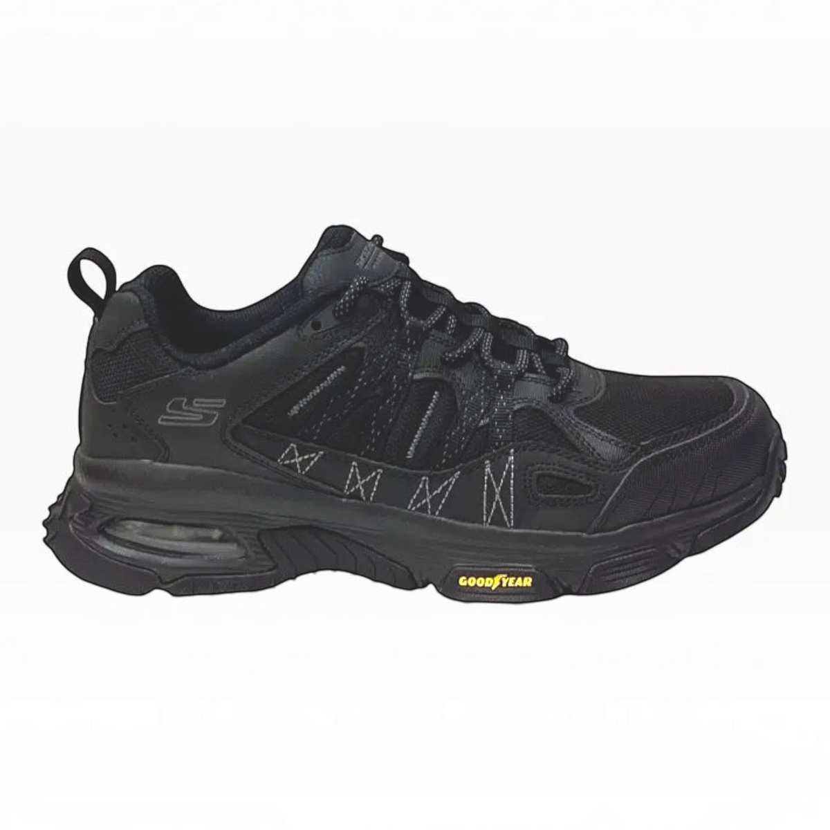 The Shoe Shop Skechers Skech-Air Envoy black trail sneaker with water-repellent leather and Goodyear rubber outsole.