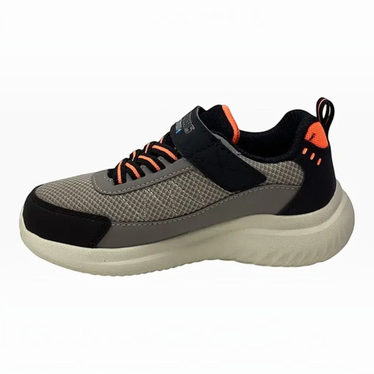 The Shoe Shop Skechers Bounder 2.0 Aqua Pace sneaker in grey and black mesh with orange accents and strap closure.
