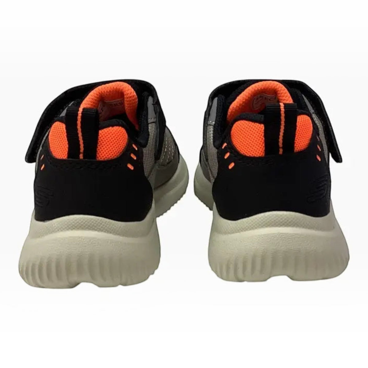 The Shoe Shop Skechers Bounder 2.0 Aqua Pace sneakers in black and grey with bright orange heel accents