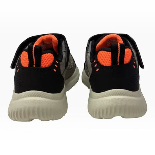 The Shoe Shop Skechers Bounder 2.0 Aqua Pace sneakers in black and grey with bright orange heel accents
