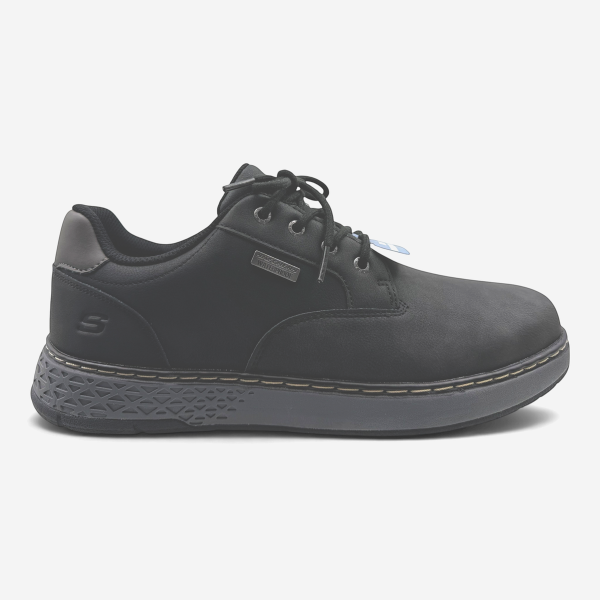 The Shoe Shop Skechers Garlan Pryor waterproof black vegan leather lace-up shoe with cushioned memory foam insole