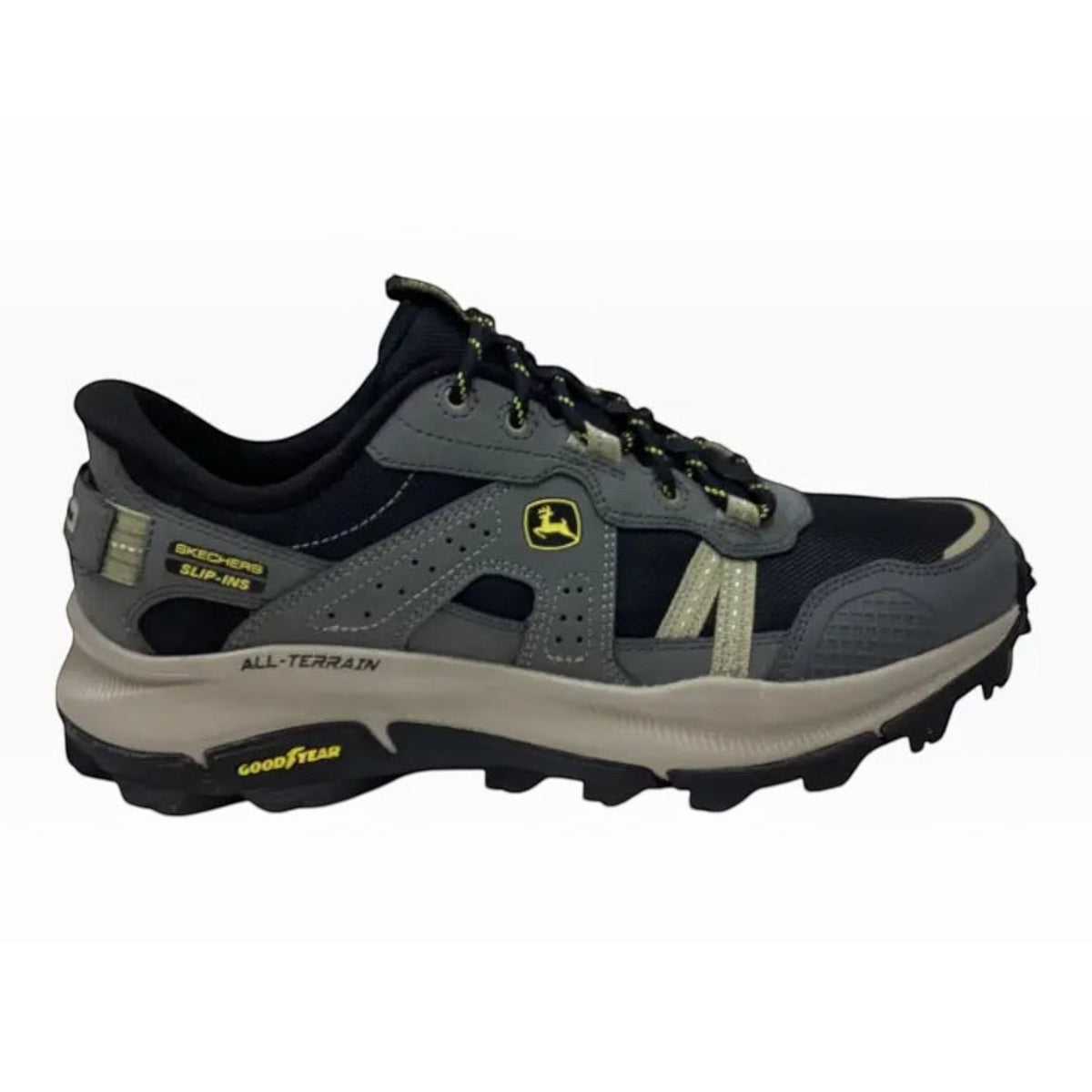 The Shoe Shop Skechers x John Deere Equalizer 5.0 Trail Harvester sneaker in grey and black with a rugged outsole.