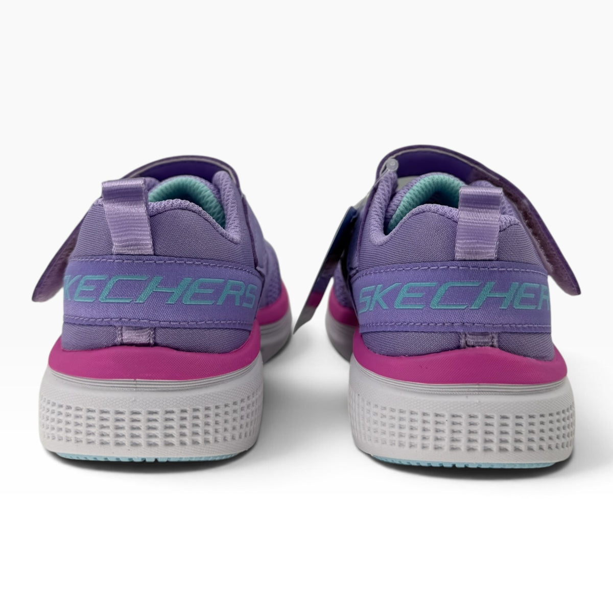 The Shoe Shop Skechers GO RUN Elevate 2.0 kids sneakers in purple and pink with a durable rubber outsole rear view