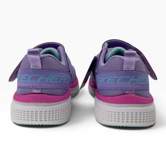 The Shoe Shop Skechers GO RUN Elevate 2.0 kids sneakers in purple and pink with a durable rubber outsole rear view