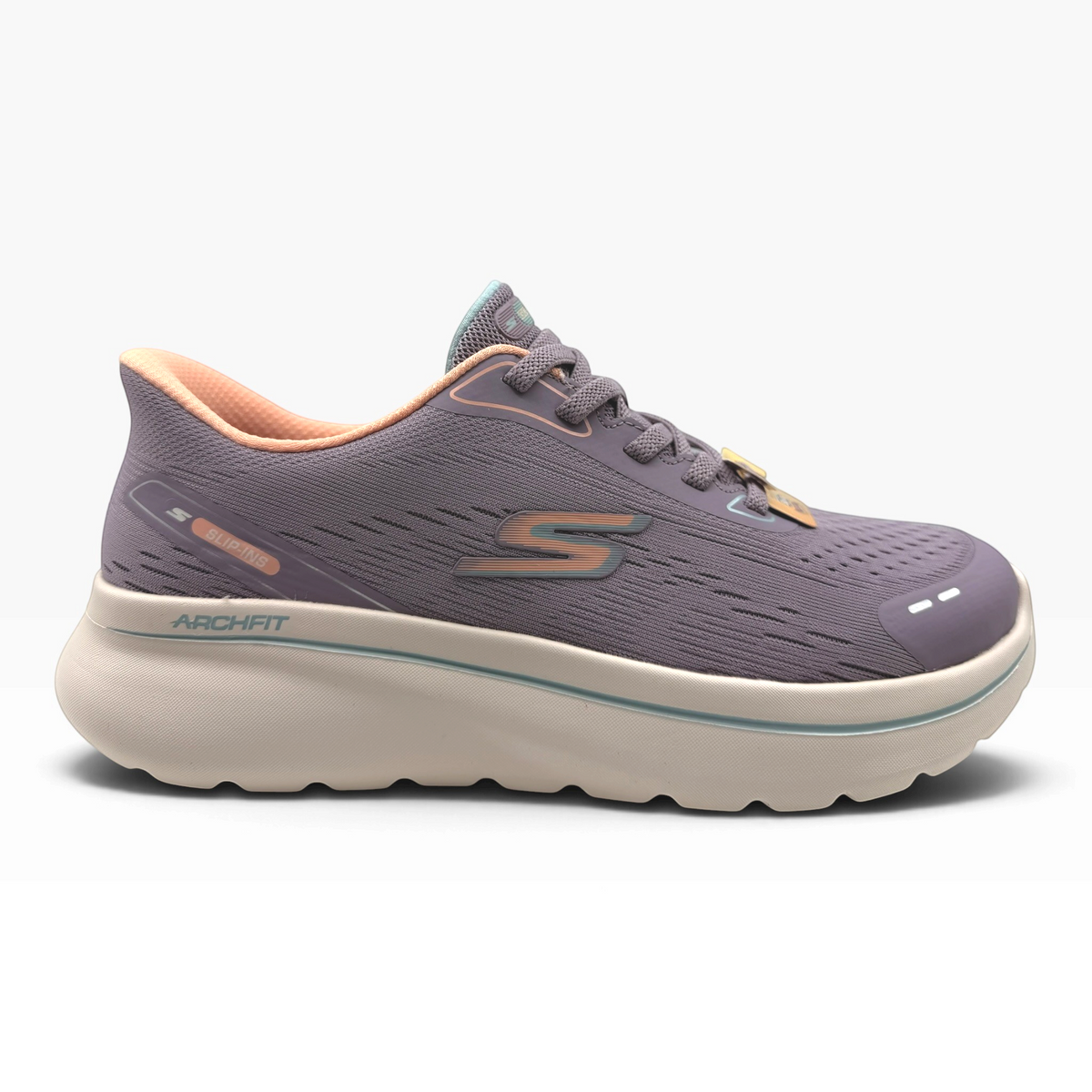 The Shoe Shop Skechers Go Walk Arch Fit N Joy mauve mesh slip-in walking sneaker with beige cushioned midsole