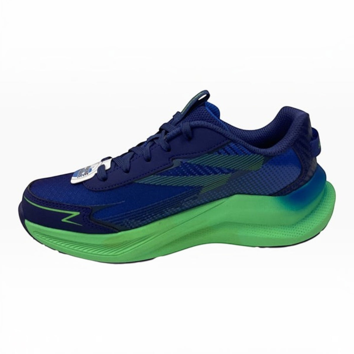 The Shoe Shop Skechers Max Cushioning Ascender sneaker in blue and green with mesh upper and thick traction sole