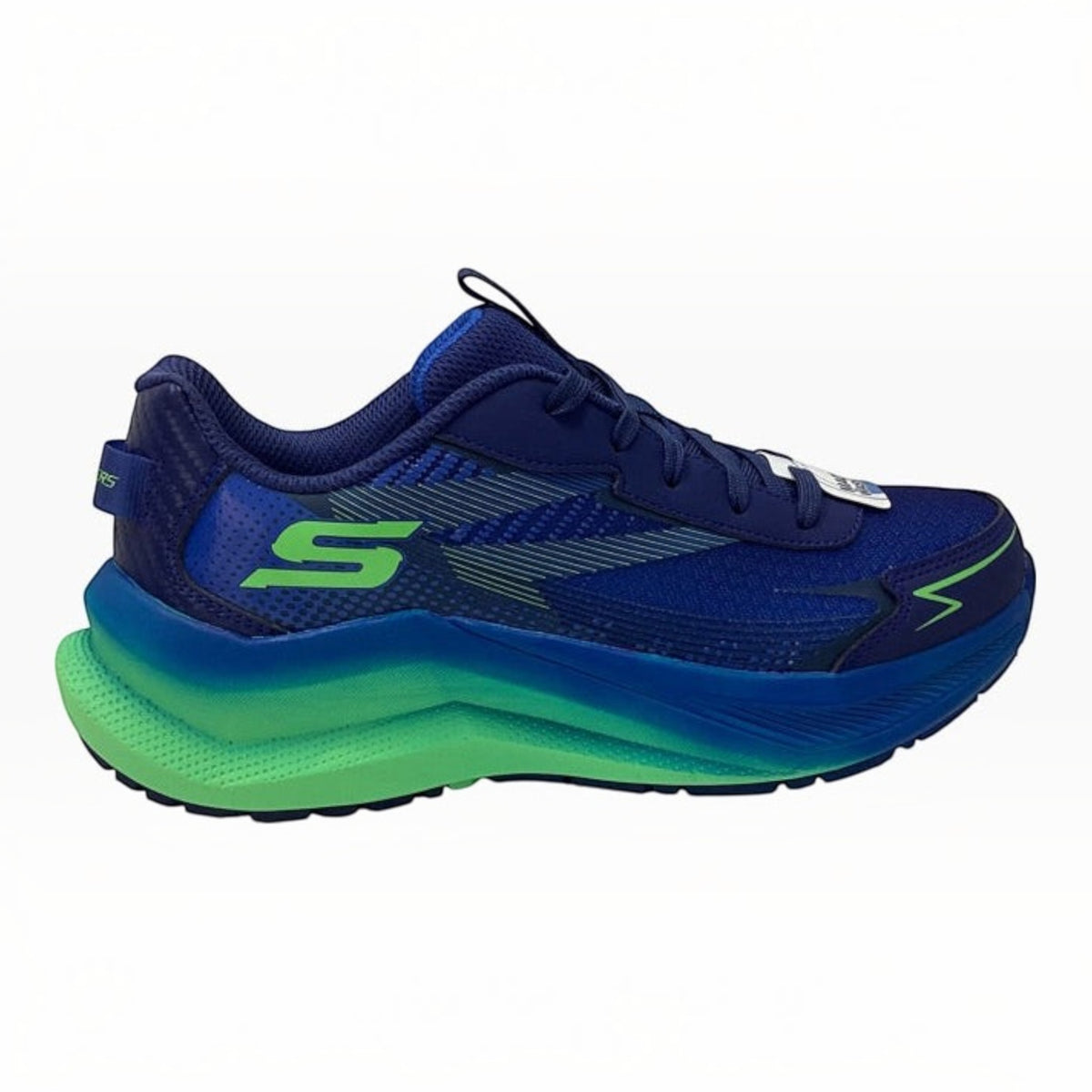 The Shoe Shop Skechers Max Cushioning Ascender sneaker in blue and green with mesh upper and lace-up closure