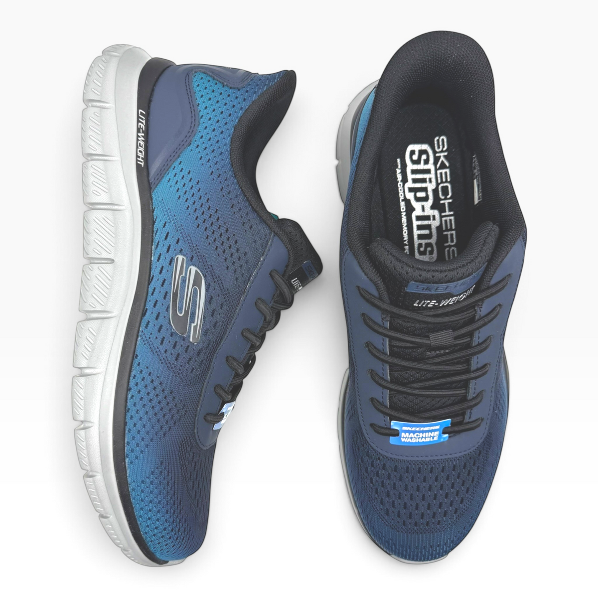 The Shoe Shop Skechers Track-Revno navy blue mesh slip-in sneakers with grey lightweight cushioned soles