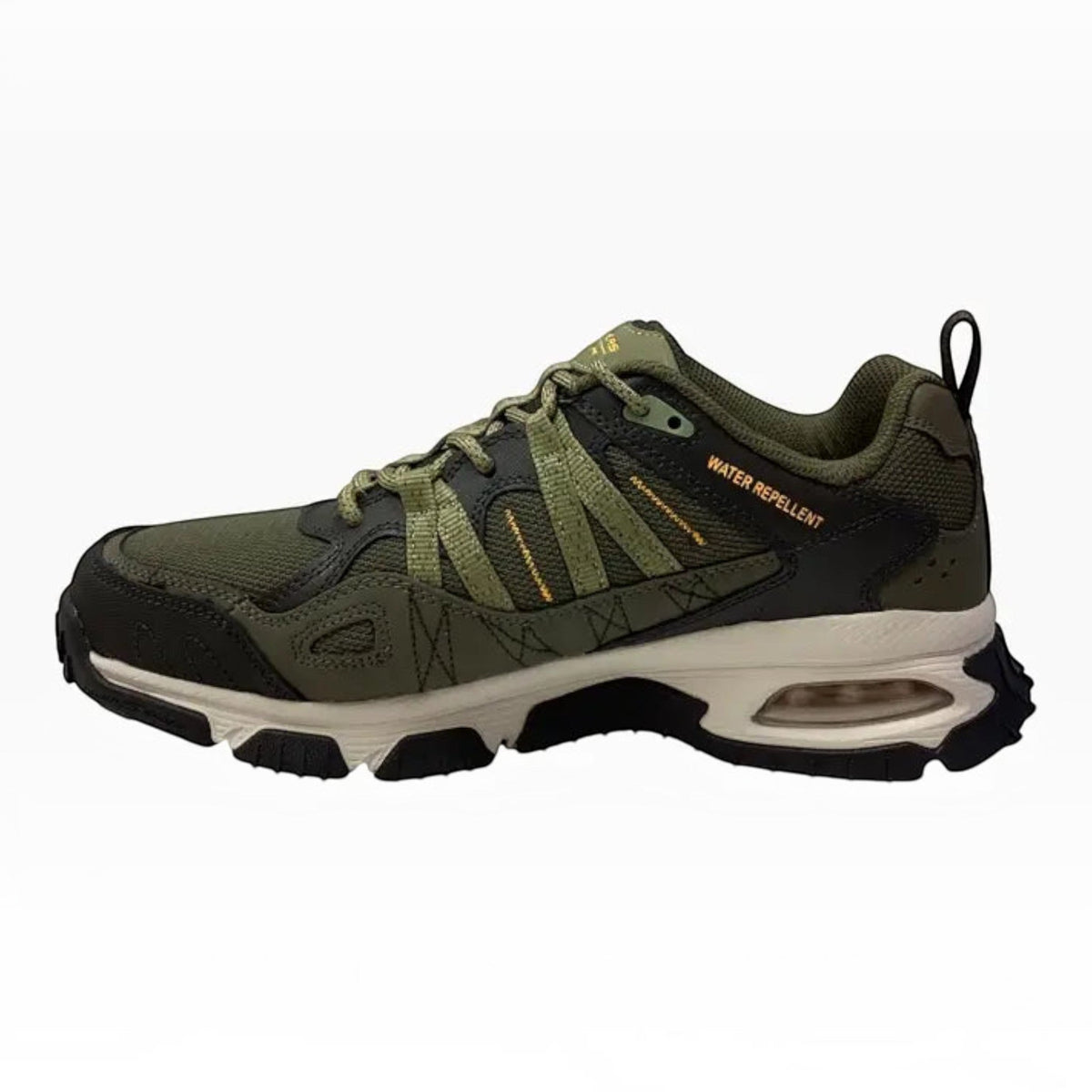 The Shoe Shop Skechers Skech-Air Envoy trail sneaker in olive green leather and synthetic with visible air cushion.