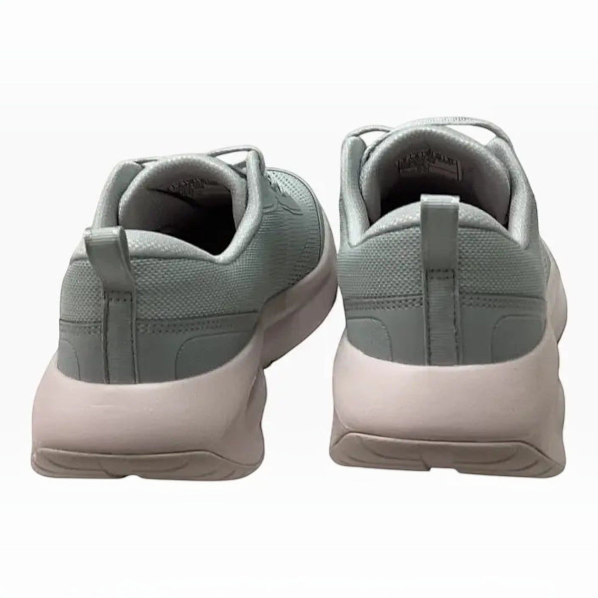 The Shoe Shop Skechers Plush Foam lace-up sneakers in sage green with a thick cushioned midsole and heel pull tab