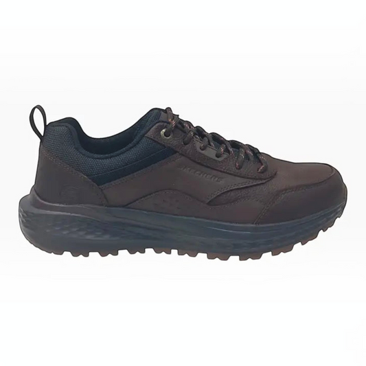 The Shoe Shop Skechers Slade Ultra Peralto brown leather lace-up casual shoe with cushioned sole and side logo