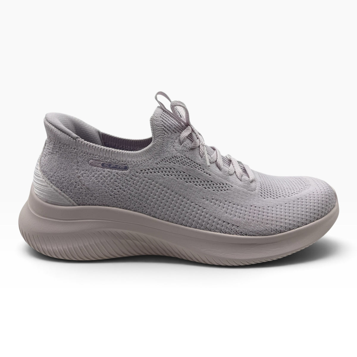 The Shoe Shop Skechers Ultra Flex 4.0 grey slip-on sneaker with engineered knit upper and cushioned memory foam sole.