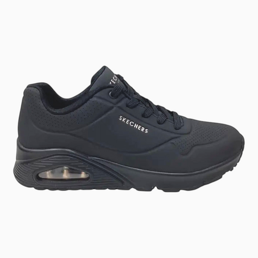 The Shoe Shop Skechers Uno Stand On Air sneaker in black with perforated synthetic upper and visible air midsole