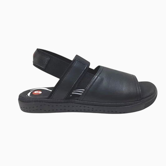 The Shoe Shop Softinos Ilix black leather sling-back sandals with a cushioned memory foam footbed and flexible sole.