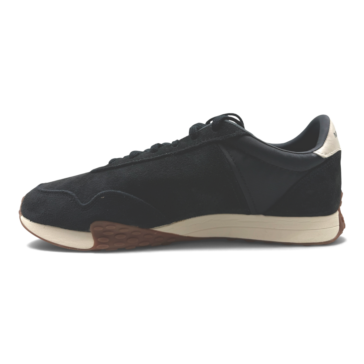 The Shoe Shop Sprint Anthem sneaker in black suede and mesh with a cushioned midsole and gum-rubber outsole.