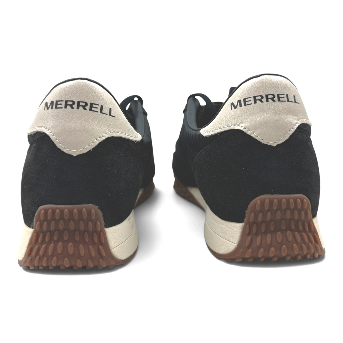 The Shoe Shop Sprint Anthem sneaker back view featuring black suede and mesh with a gum-rubber outsole